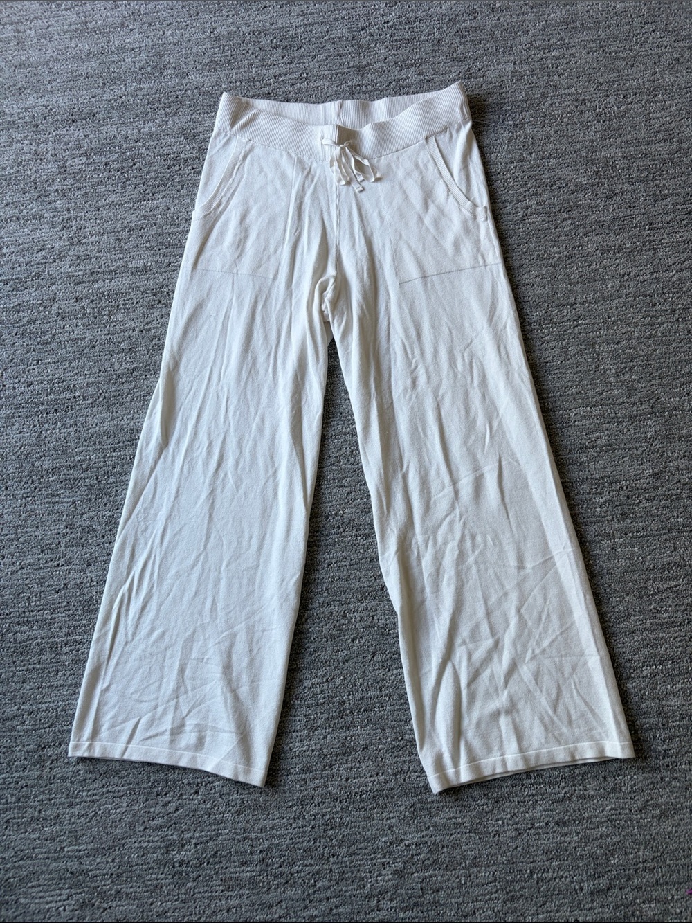 Splendid White Cream Wide-Leg Knit Drawstring Pants